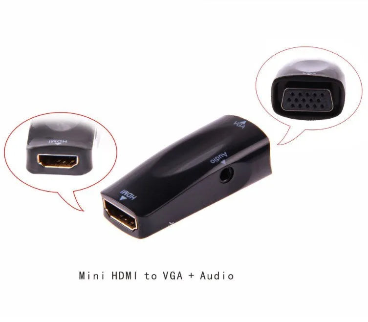 Black and white HDMI to VGA adapter converter measuring 48mm for connecting laptops to monitors