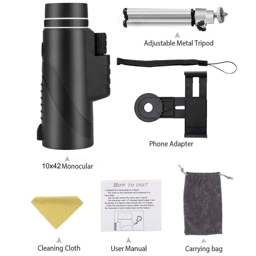 Black 40x60 HD monocular telescope with a 60mm objective lens, shown as a compact handheld device for outdoor viewing.