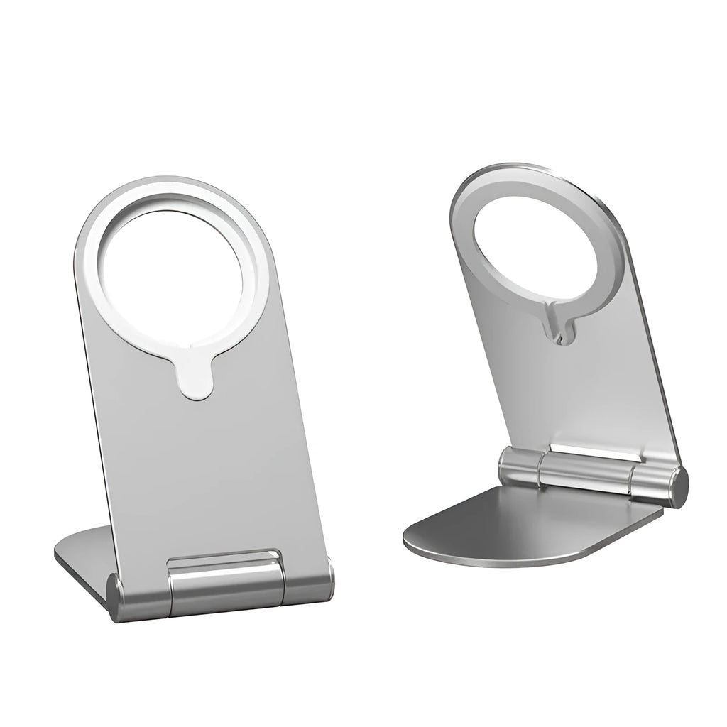 Silver vertical adjustable magnetic car bracket for iPhone 12 mounted on dashboard