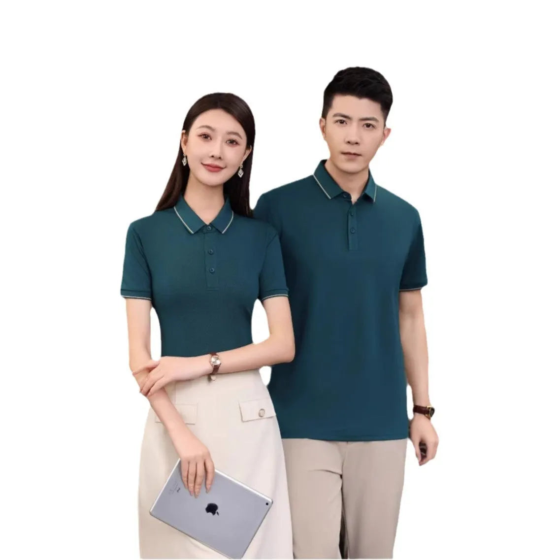 Men's summer polo shirt in polyester blend available in multiple colours including dark green and white