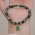 Natural green phantom quartz women's bracelet with heart shape design and pearl accents