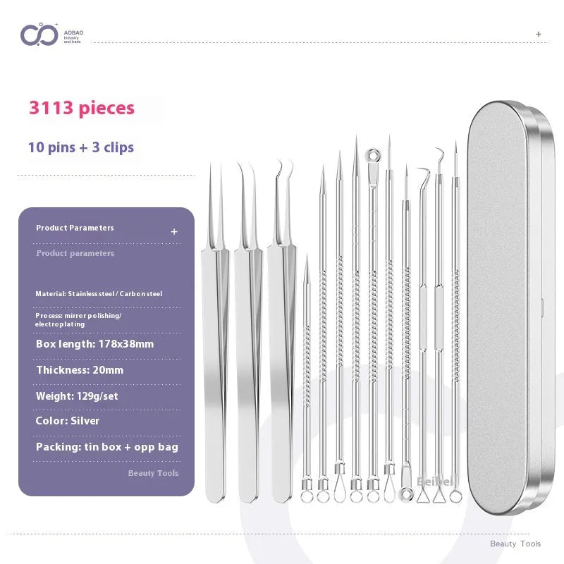 4-piece silver metal acne needle set with ultra-fine pointed tips for skin care