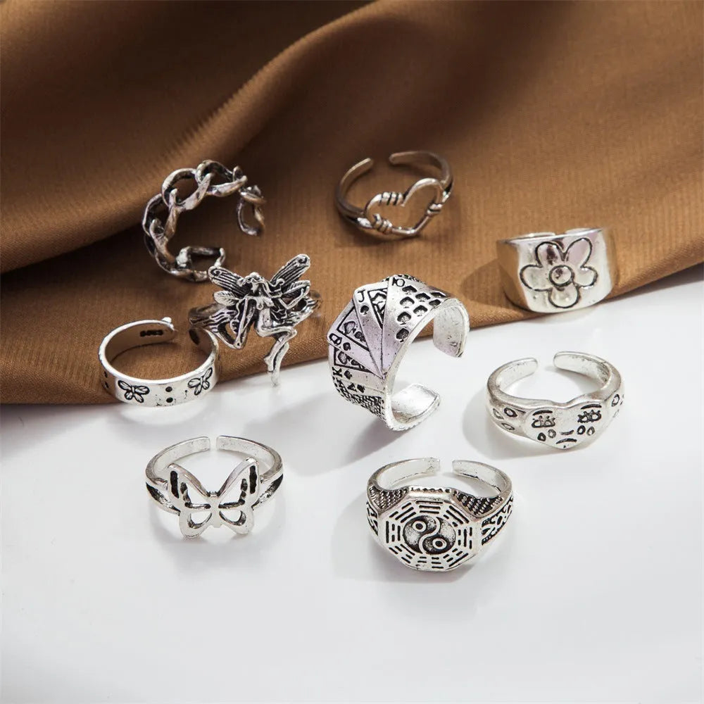 Butterfly and snake alloy ring set for women with retro geometric styling and multiple style options