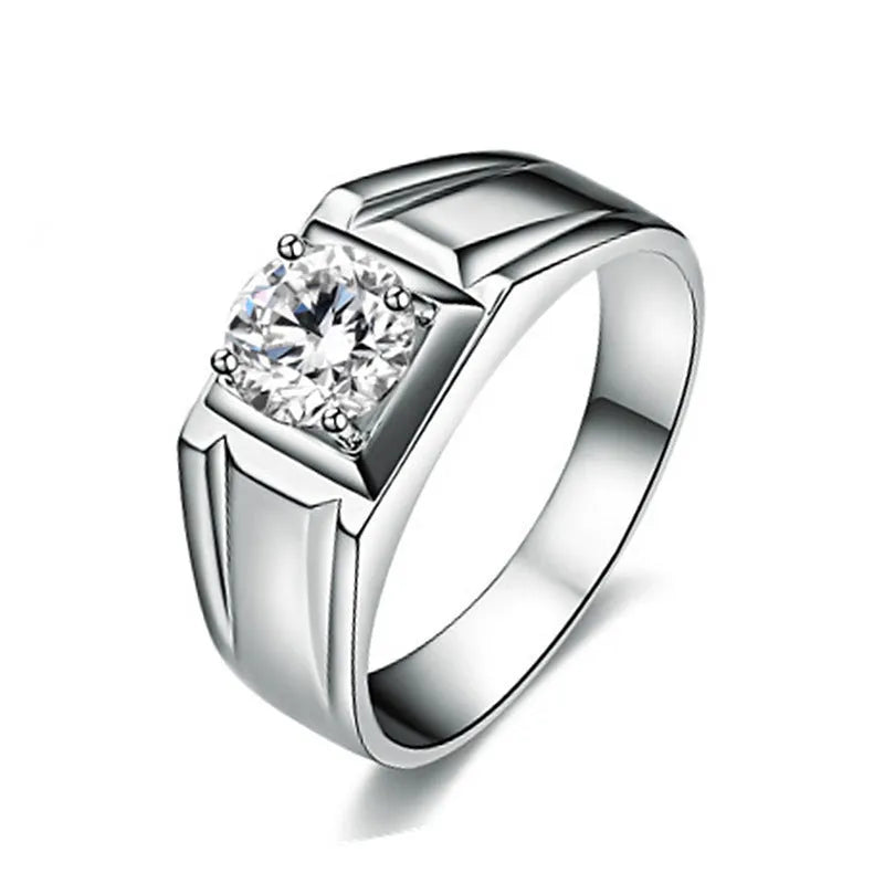 Men's large square diamond-inspired ring with an adjustable band in a gold metal finish