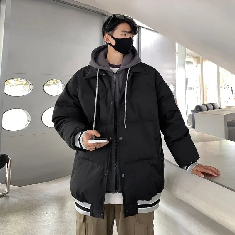 New white duck down thickened warm couple coat in white with polyester shell and connecting casing design
