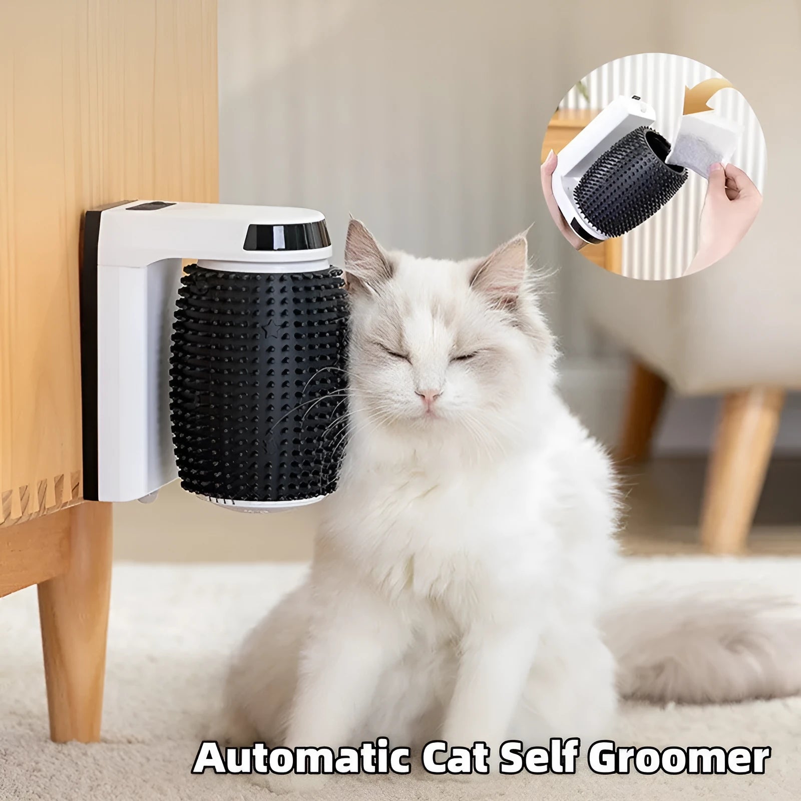 White automatic cat self groomer wall corner brush with USB cable