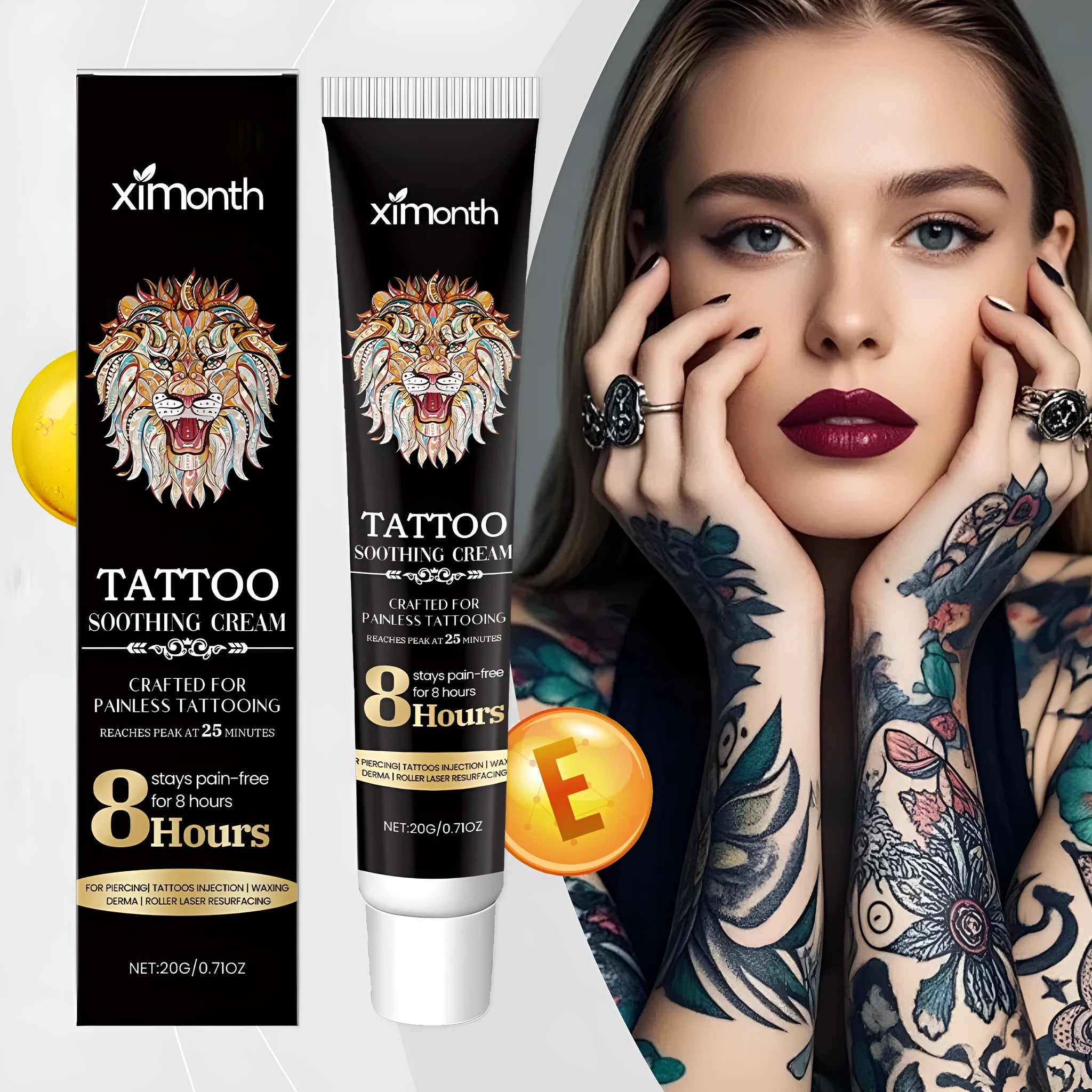 20g tattoo soothing neck cream container with botanical active ingredients for post-tattoo care
