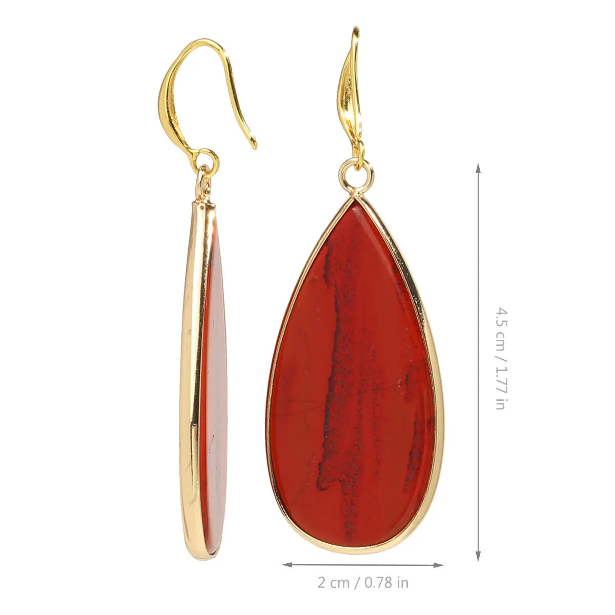 Vintage long water drop earrings in tigereye stone with textured surface and dangle silhouette