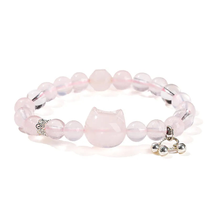 Women's geometric cat head bracelet crafted from natural crystal stones in nine colour variations