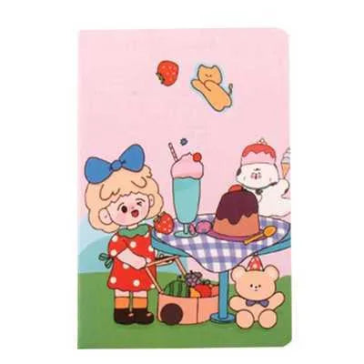 Cartoon A5 notebook with 30 sheets showing character designs including Strawberry Rabbit and Cute Bear