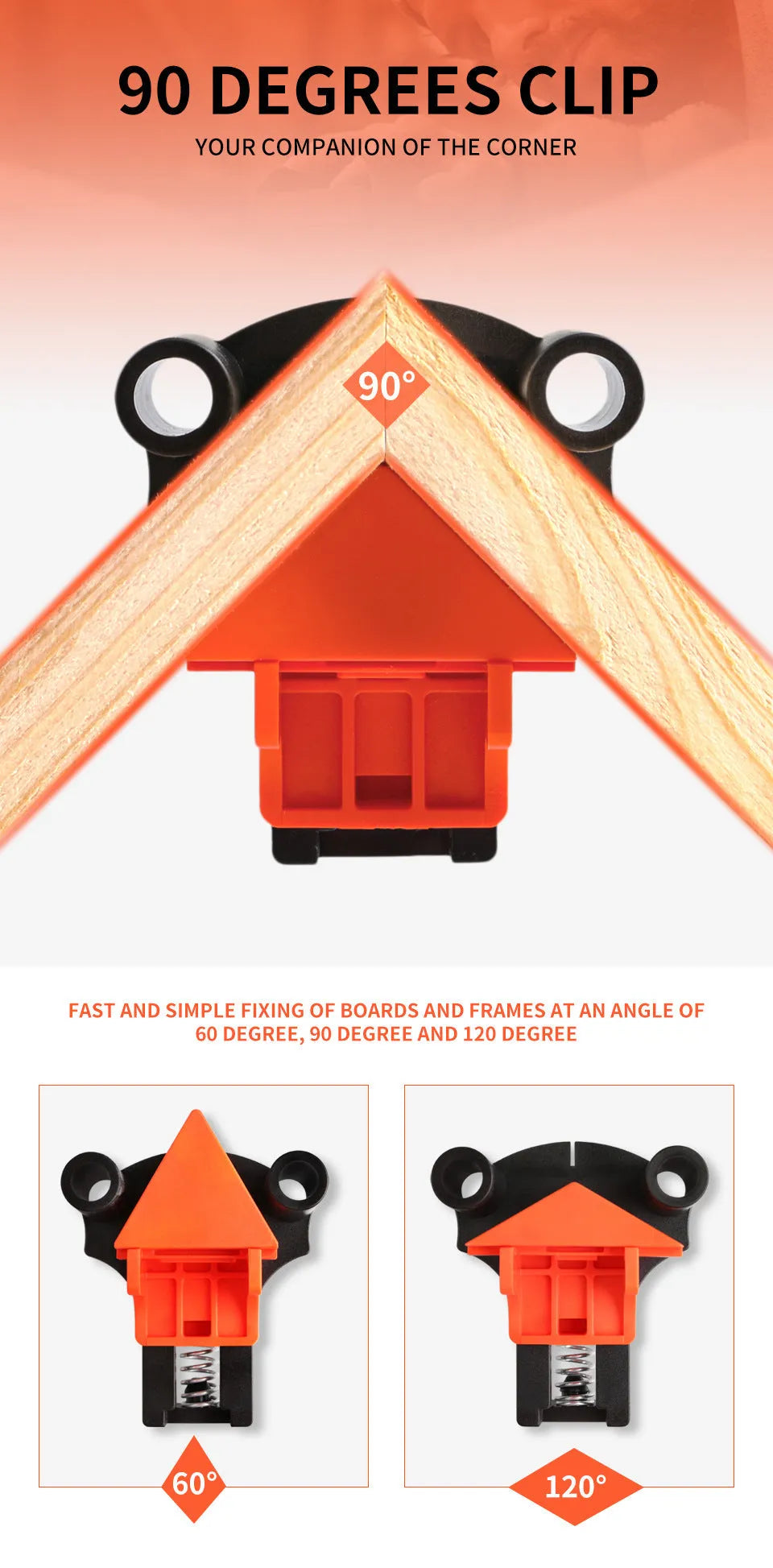 Set of four plastic right-angle clamps for woodworking and picture frame assembly.