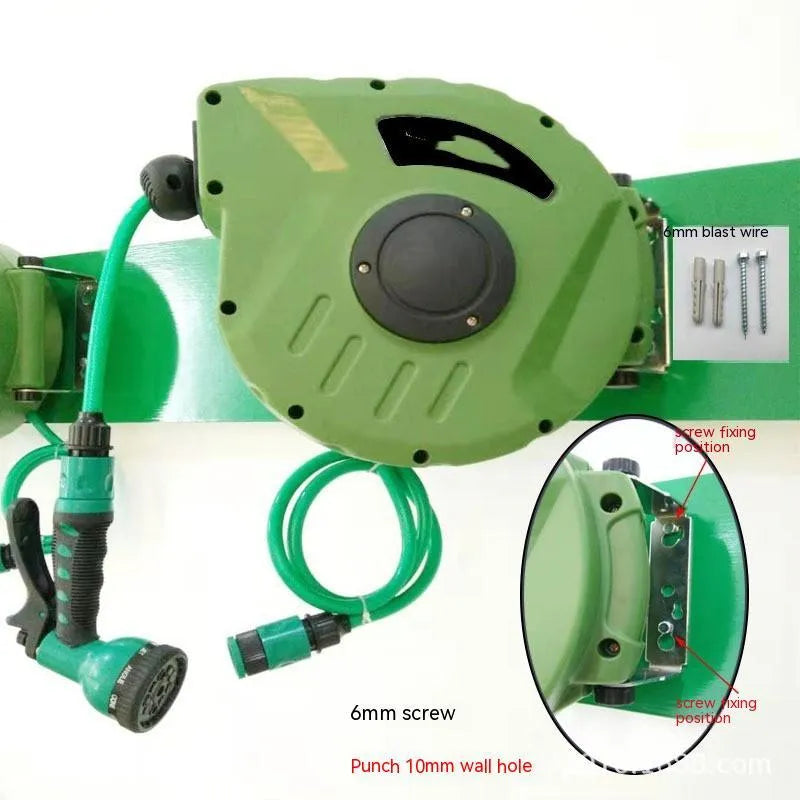 Automatic retractable hose reel water drum with 10 metre PVC pipe in compact housing