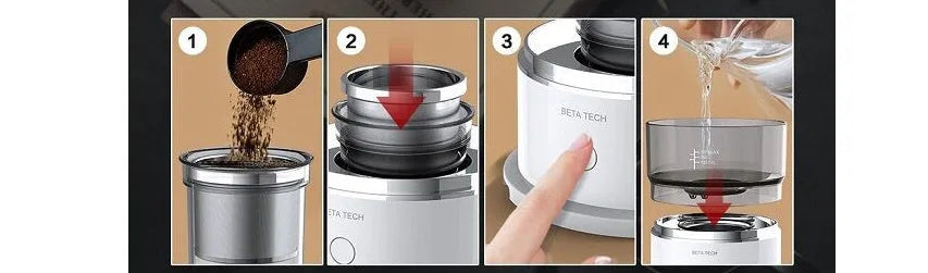 White smart coffee maker with ABS host, SUS304 filter, and Tritan water tank and filter cup holder