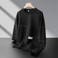 Men's loose round neck striped pullover sweatshirt in cotton with 3D patch pocket
