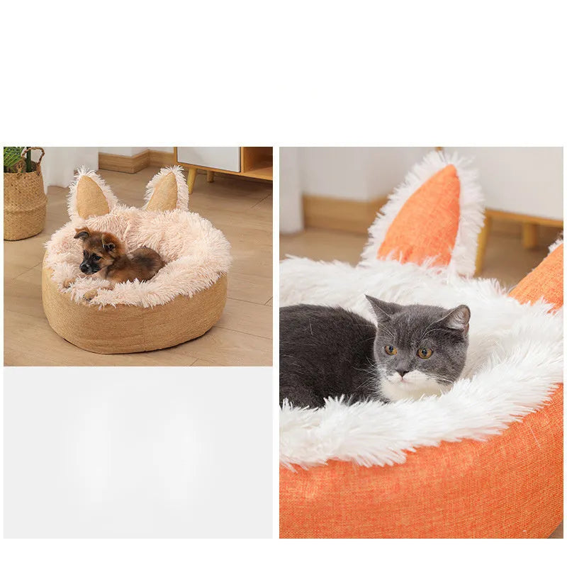 Soft plush faux fur indoor pet bed for cats and dogs, shown in a grey colour.