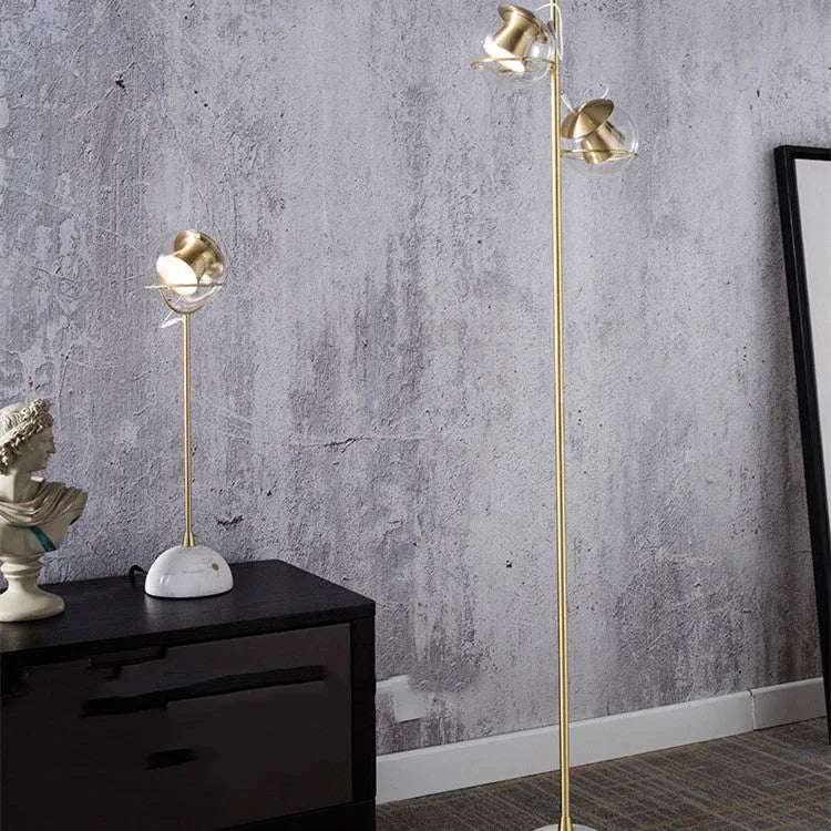 Glass lampshade desk lamp with dimmable LED light and touch switch.