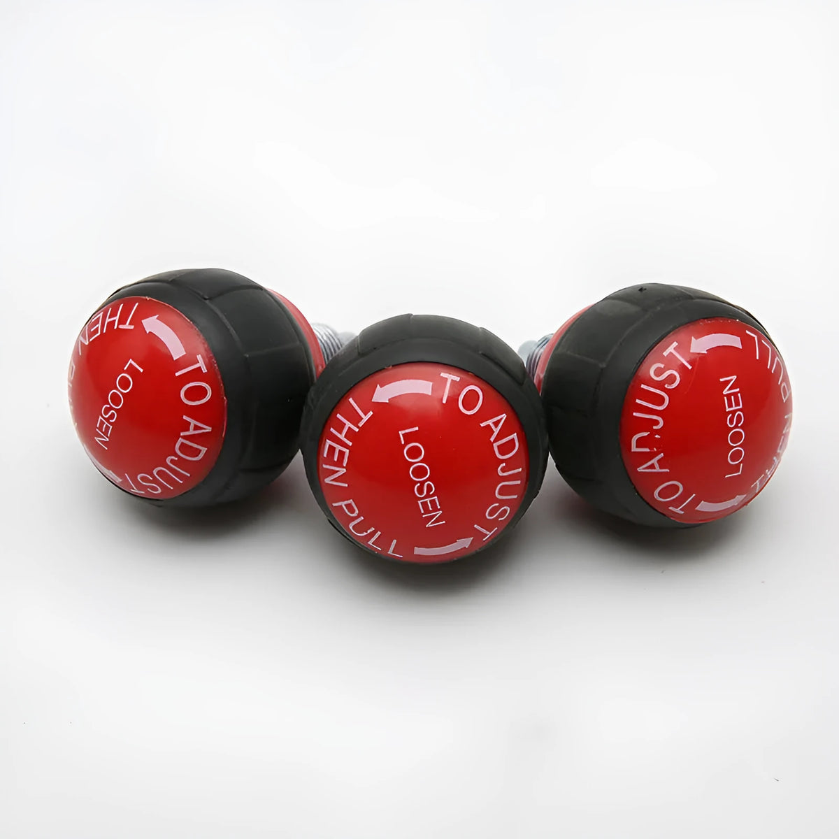 Spherical rotating pull pin spring for fitness equipment, Grade A, plastic and metal, black or red.