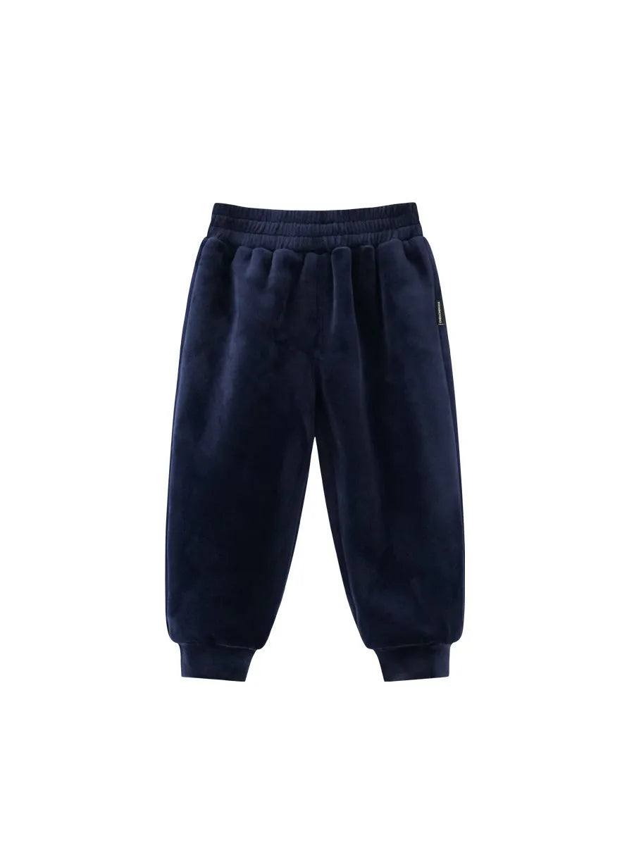 Boys velvet elastic waist casual trousers in plain colour, five size options shown