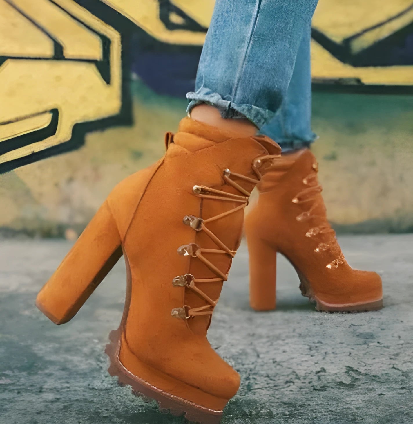 Women's suede high heel Roman ankle boots with round toe, thick heel, and buckle detail in four colours.