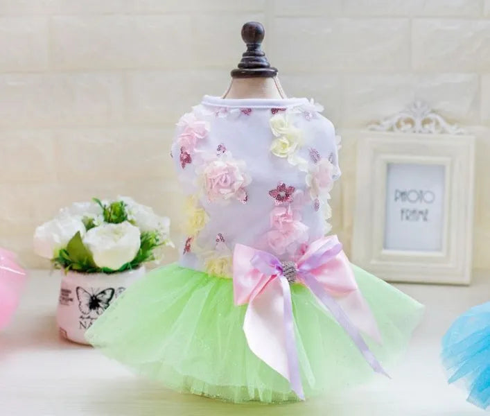 Dog skirt princess tutu spring-summer mesh thin dress in pink with cotton and lace, size M
