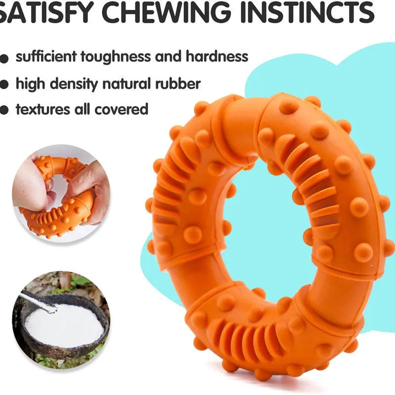 Blue hollow rubber dog fetching stick toy on grass, showing its lightweight, chewy design for catch and fetch games.