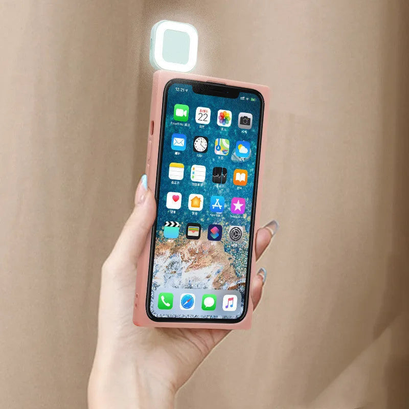 Ring flash mobile phone case for iPhone 13 in pink, white green, white and pink green colour options