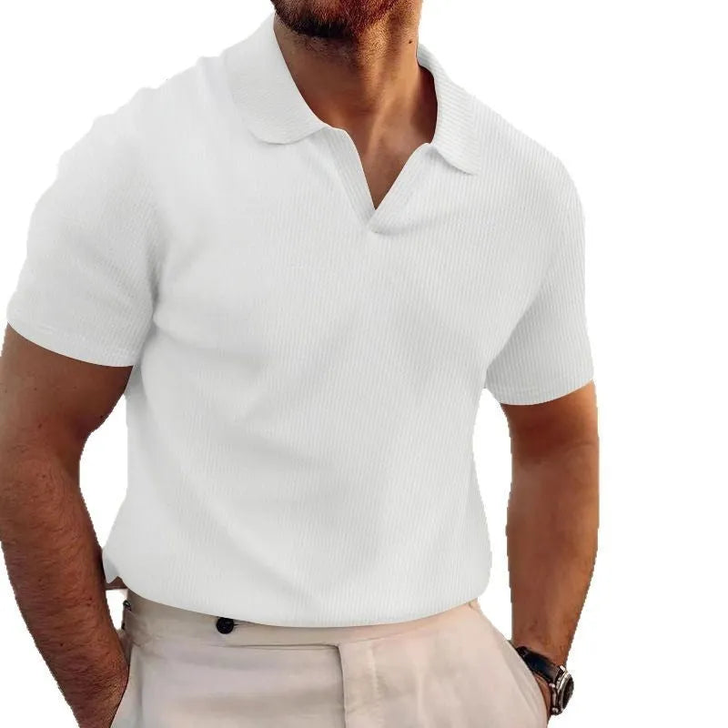 Men's slim fit waffle knit T-shirt in lightweight polyester, shown in a solid colour with short sleeves.