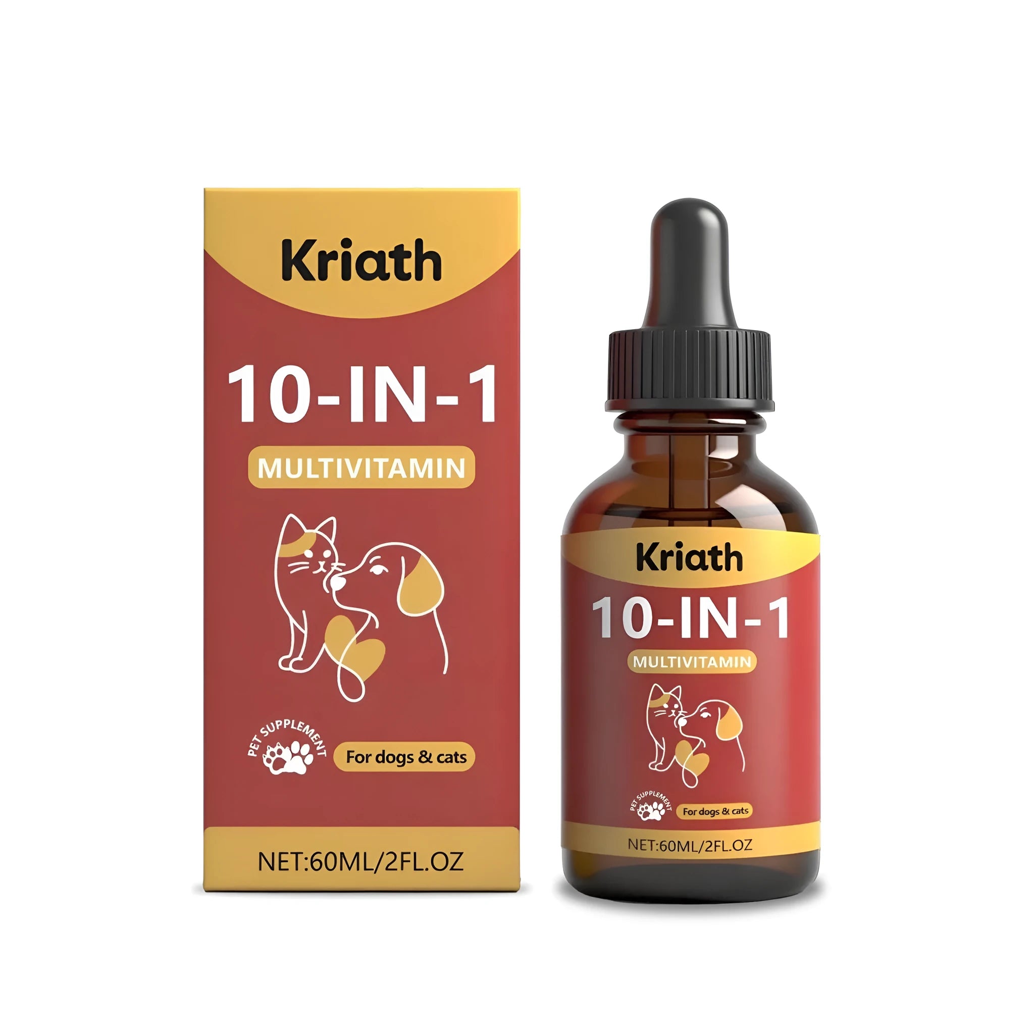 60ml bottle of pet multivitamin oral liquid supplement for cats and dogs with glucosamine.