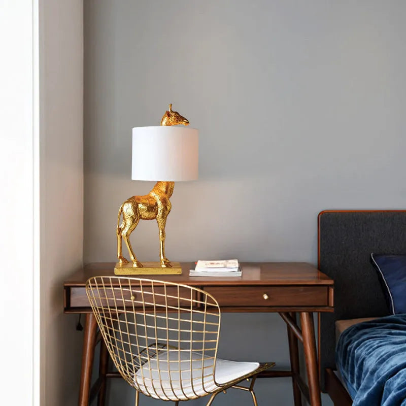 White and gold giraffe table lamp 66cm tall for bedside and study lighting