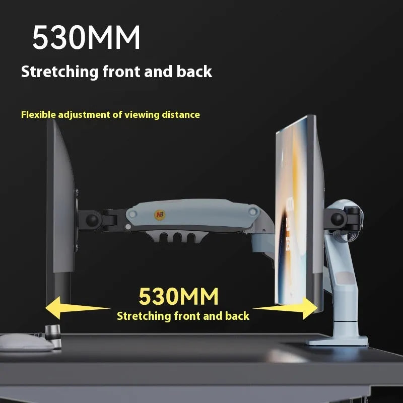 F80-XV grey computer monitor bracket robotic arm, aluminium alloy and cold rolled sheet, 42 x 31 x 10cm