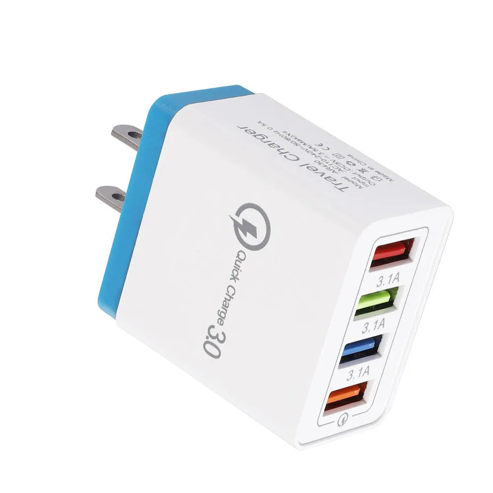 4USB mobile phone charger with luminous indicator in various colour options