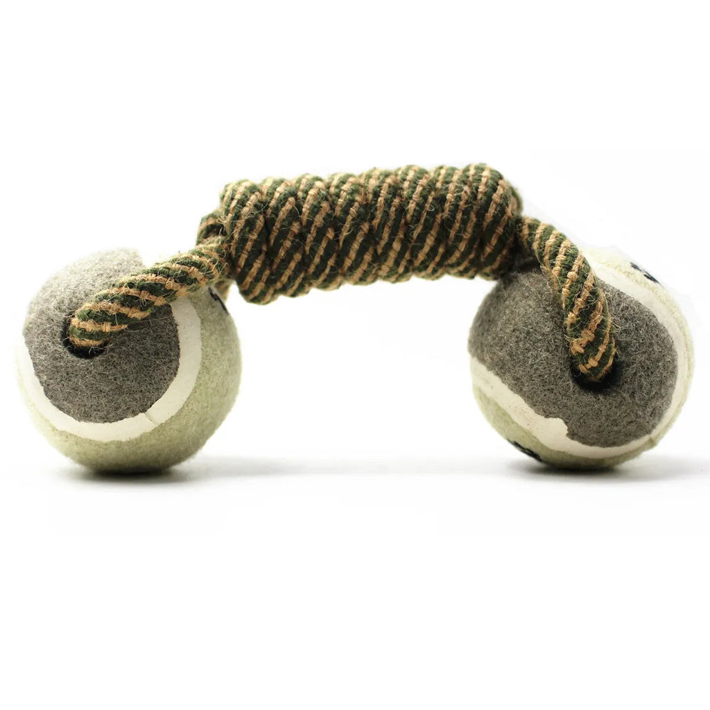 Pet dumbbell rope tennis ball chew toy 26cm braided cotton string teeth cleaning