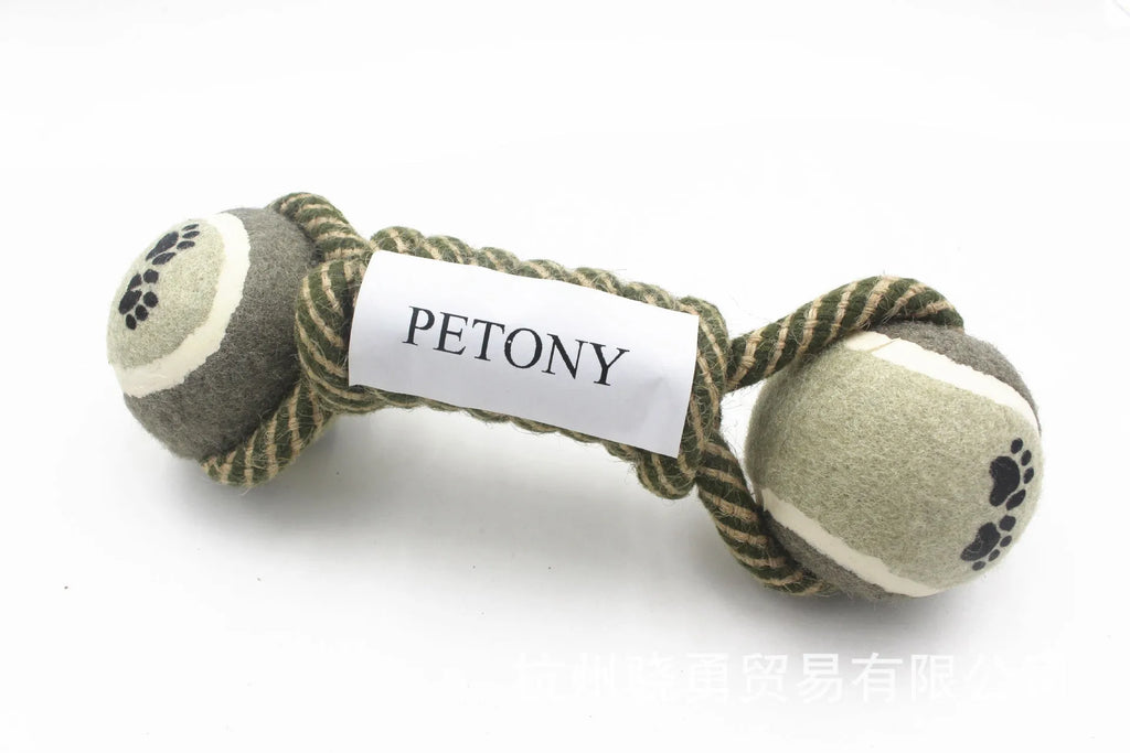 Pet dumbbell rope tennis ball chew toy 26cm braided cotton string teeth cleaning