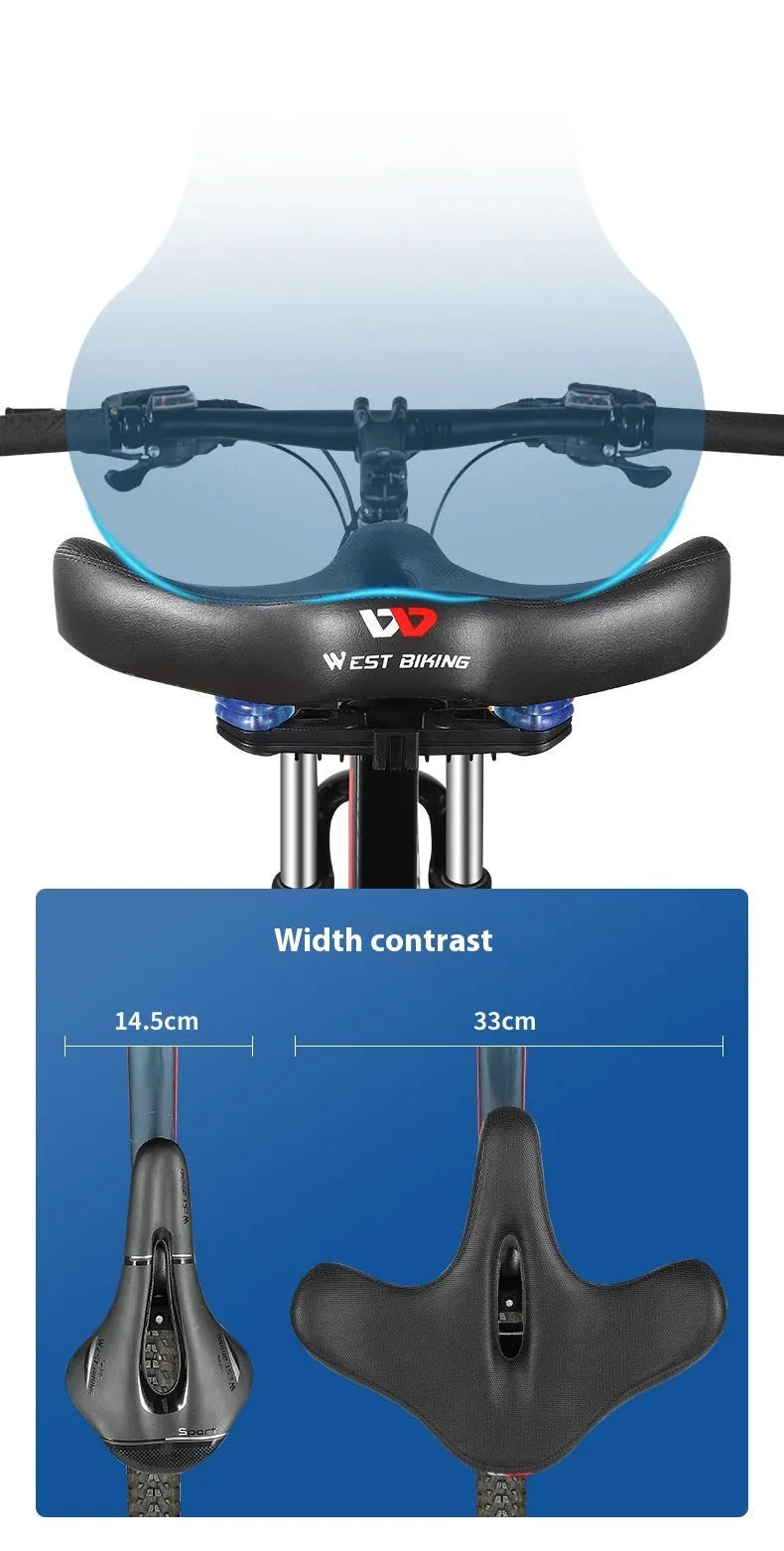 Black large thick bicycle saddle cushion made of polyurethane foam for shock absorption.