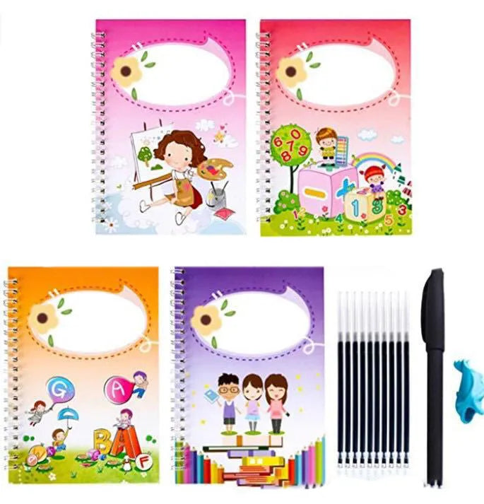 Hard cover magic practice writing book with pen refills and disappearing ink for handwriting