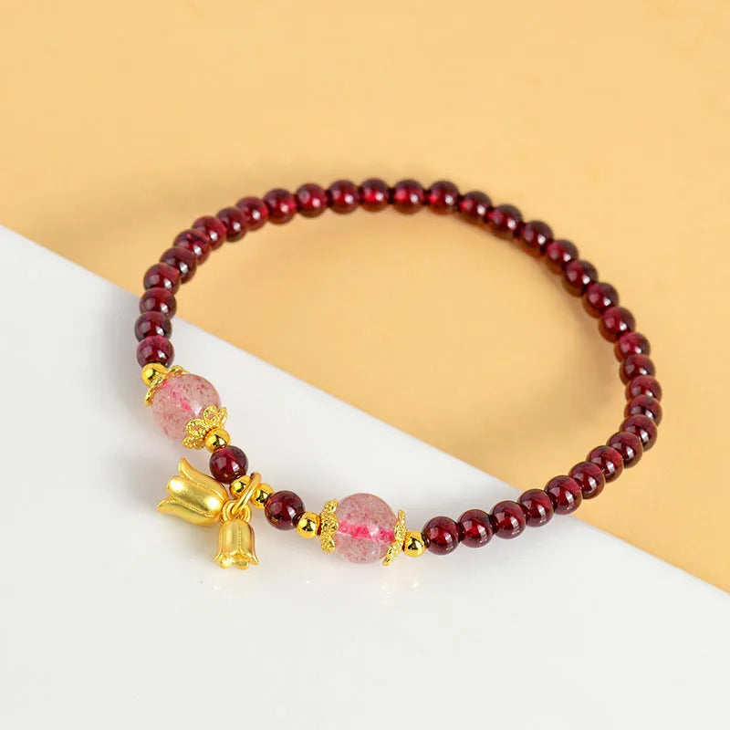 Chinese style gourd bracelet with Fu character decoration and imitation garnet beads