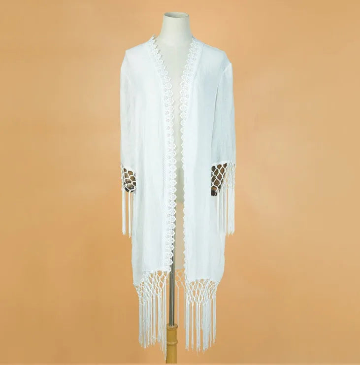 White women's sun proof shirt beach blouse polypropylene swimwear top on model