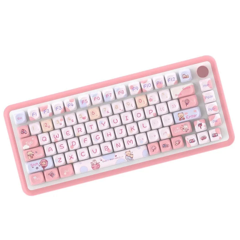 Sweet Cotton Candy pastel coloured mechanical keyboard keycaps displayed in sets of 112 and 120 keys