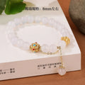 Women's agate bracelet with peach blossom copper parts and approximately 8mm beads in natural red or white stone.