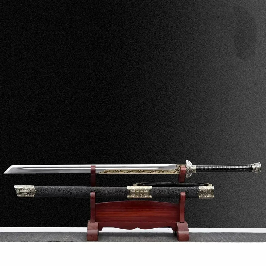 Tianwen Tang Heng Tang Dynasty horizontal sword, 108cm, high manganese steel blade, unsharpened, with wood leather scabbard.
