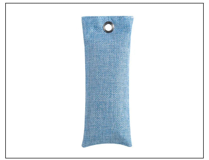 Black, green, grey and blue activated charcoal shoe deodoriser bags measuring 16.5cm.