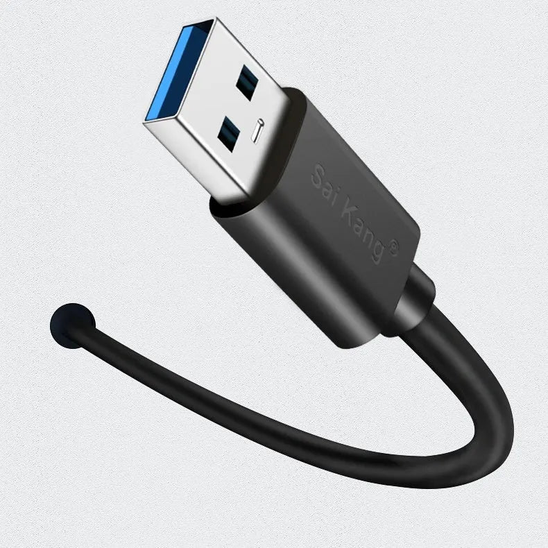 A black USB male to female extension cable showing the connector types, available in multiple lengths.