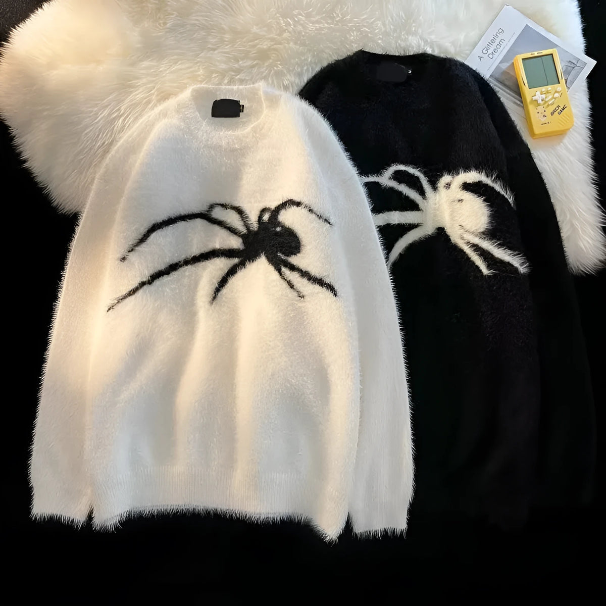 Men's loose fit long sleeve pullover sweater in black deer plush polyester fabric for autumn casual wear