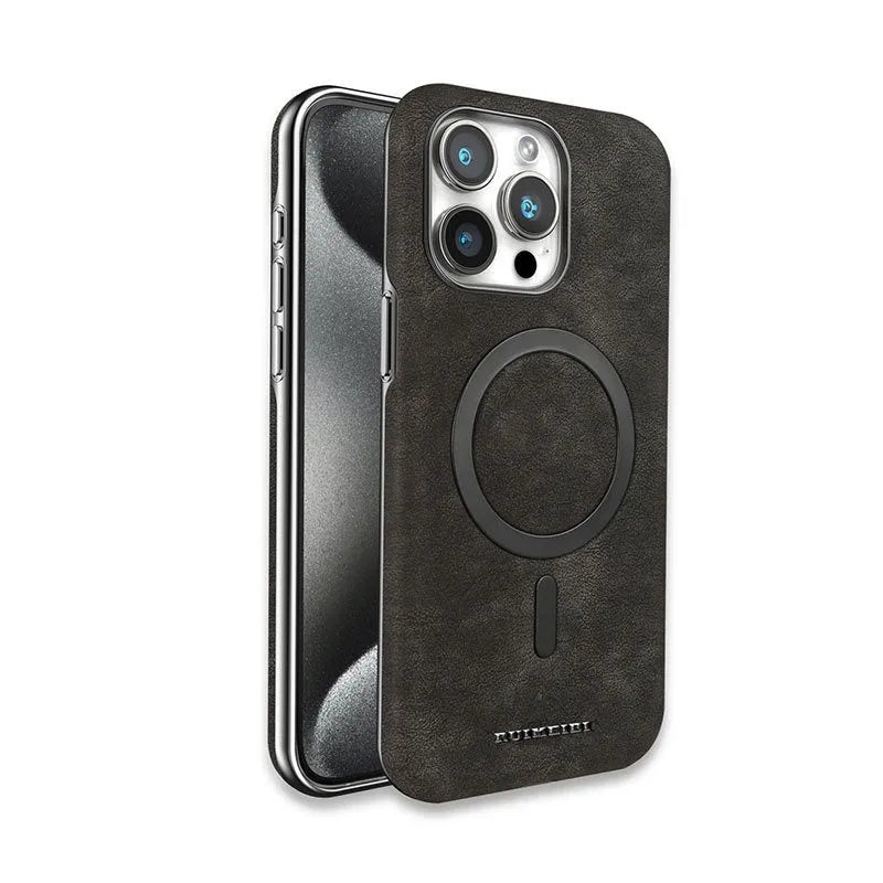 Electroplating half-pack external magnetic ring mobile phone protective cover in Dark Gray