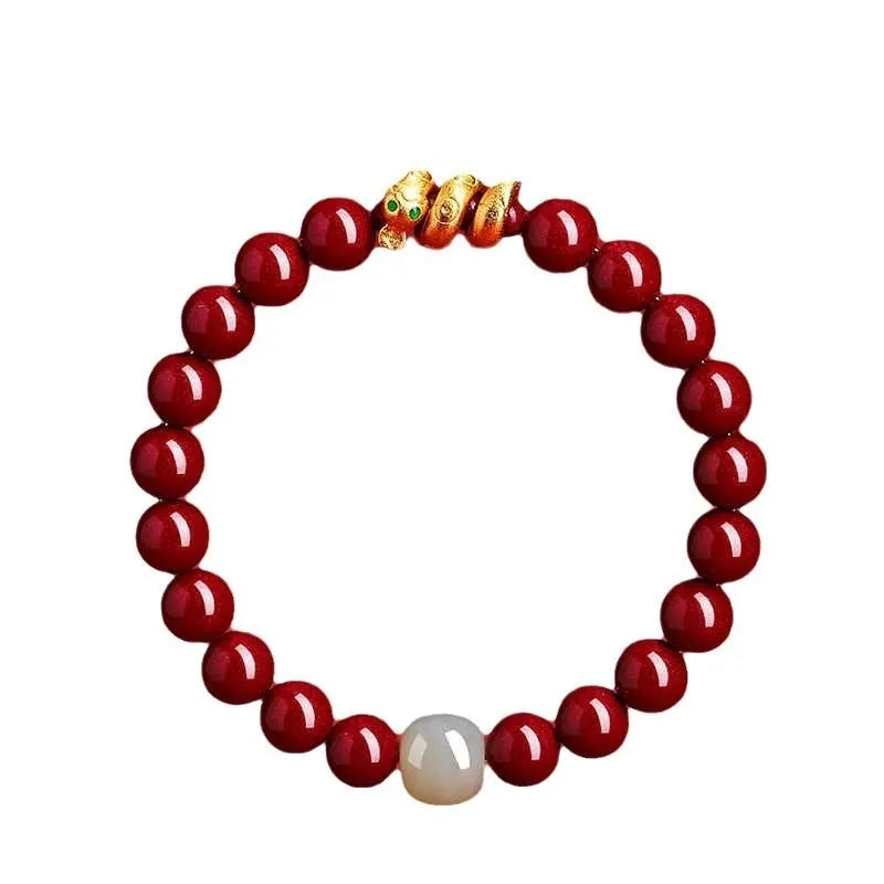 Handmade red cinnabar snake zodiac bracelet with roll snake beads in Chinese style