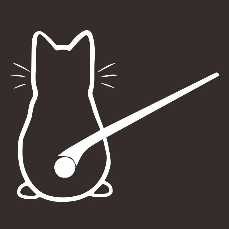 Cartoon cat rear wiper sticker in reflective PET, 35cm x 25cm, available in black, white, red, or yellow