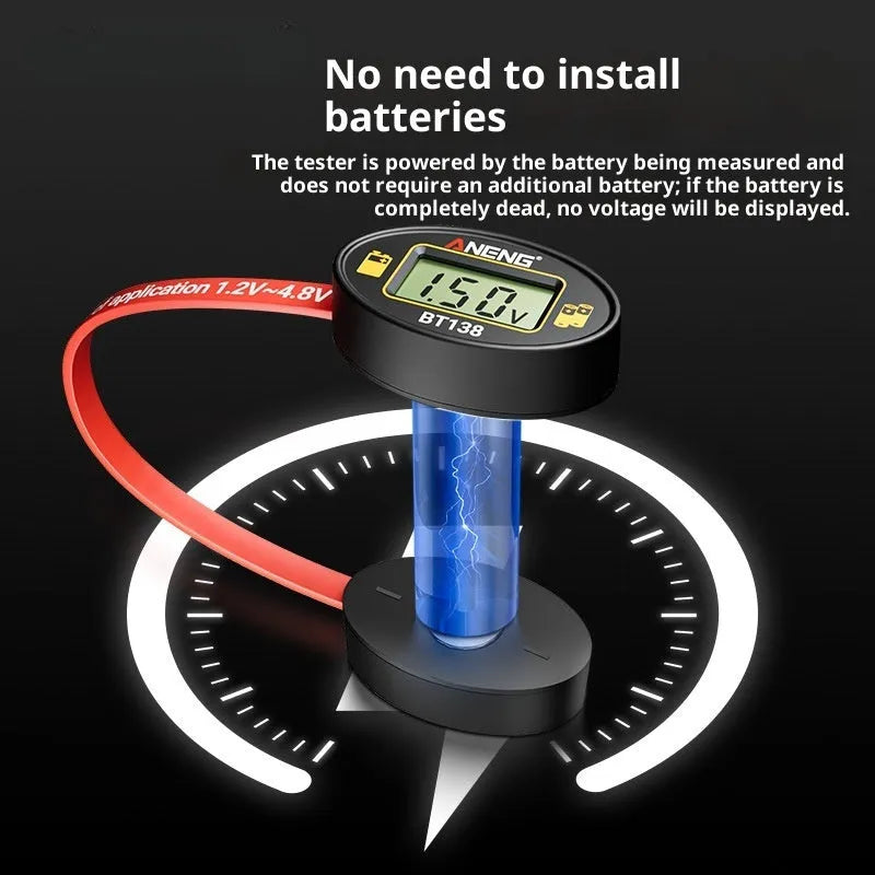 BT138 digital display battery detector with magnetic backing on a table