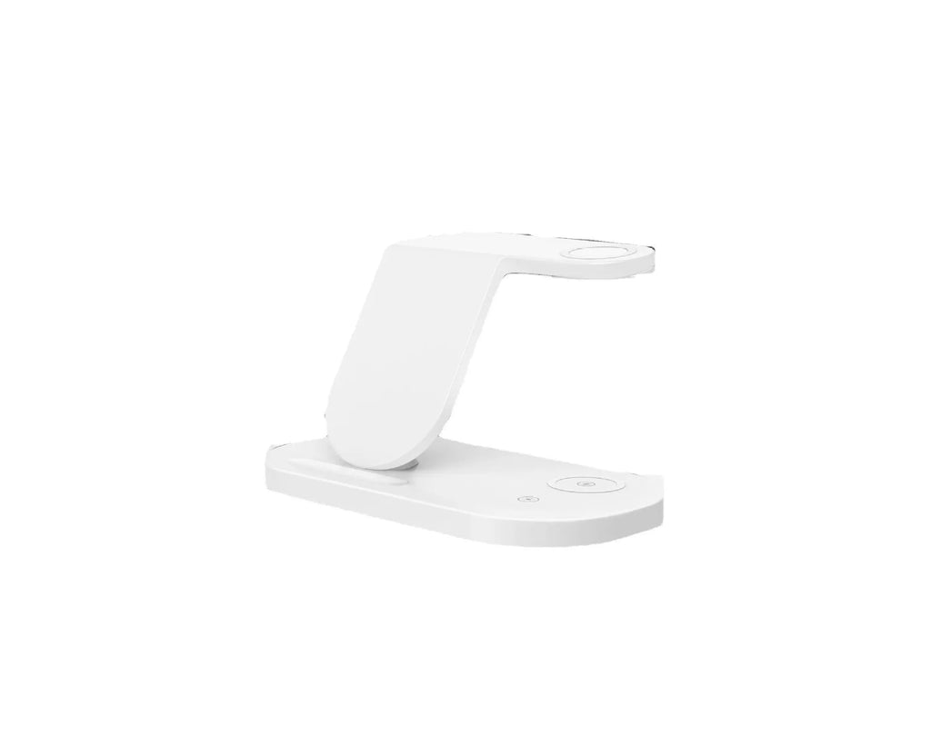 Black three in one wireless charging stand with USB interface, 12V input and output, 2000mA charging current