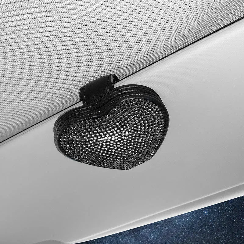 PU leather car sun visor clip with diamond pattern and magnetic closure, shown in multiple colour options.