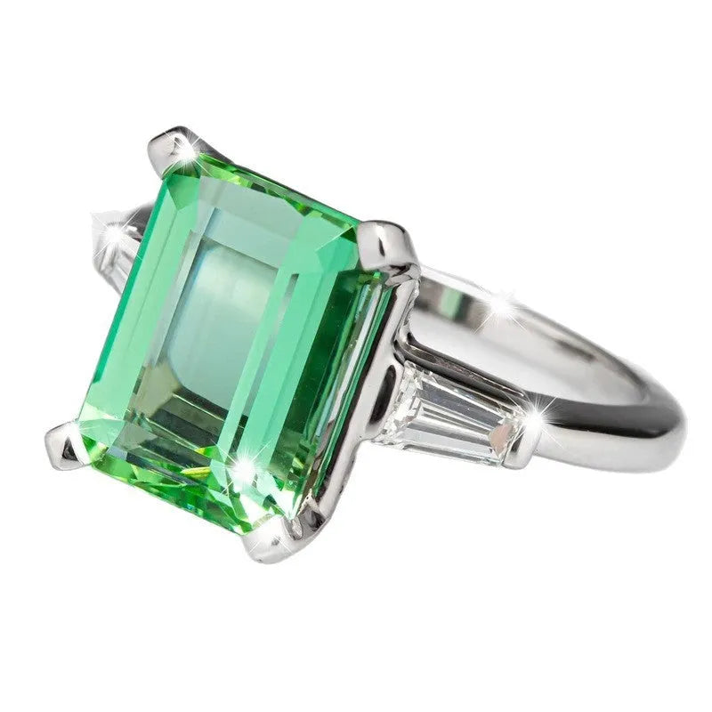 Square emerald ring green electroplated copper geometric ring for women size No 6 to No 10